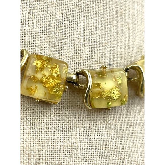 VTG Coro Confetti Necklace Thermoset Lucite with Gold Flecks 16" Signed MCM - Picture 8 of 16